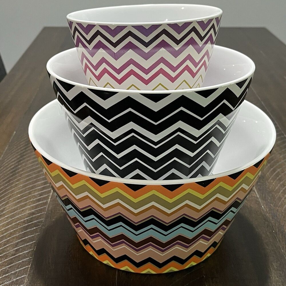 Missoni for Target 3pc Serving Mixing Bowl Set Nesting Bowls Colorful Geometric